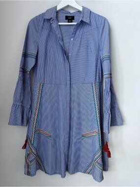 Kazo Pin Striped Embroidered Shirt Dress